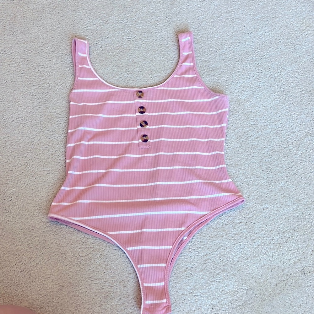 SHEIN Curve 1X Pink and White Stripe Body Suit